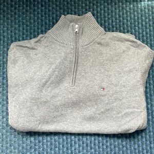 Men’s Tommy Hilfiger Large Gray Quarterzip Preppy Sweater 100% Cotton